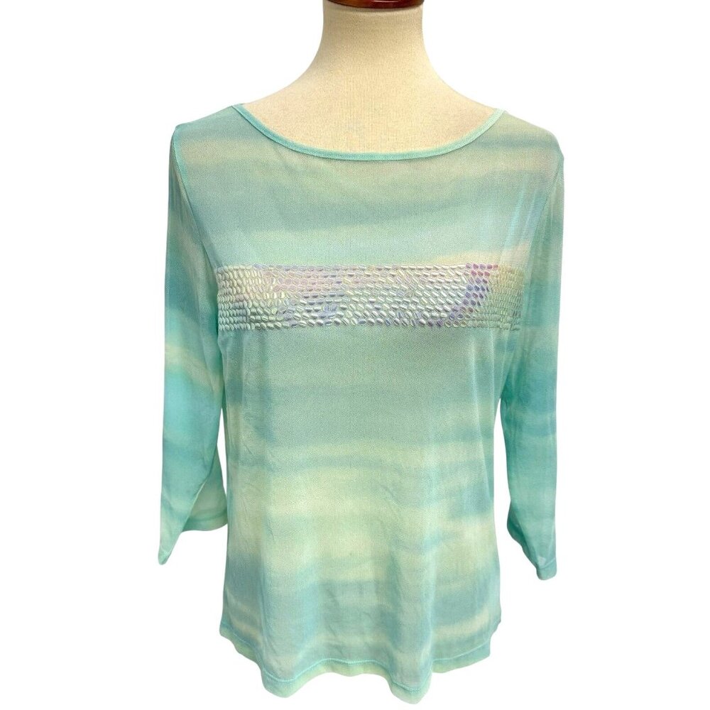 New York & Company women's sheer top green 3/4 sleeve size XL